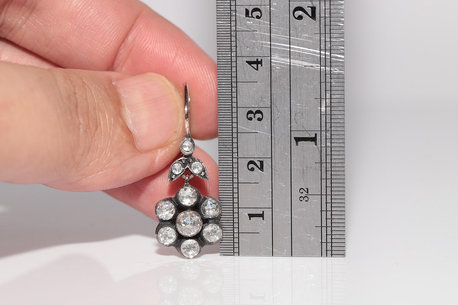 Vintage Circa 8k Gold Natürlicher Rosenschliff Diamant-Tropfen-Ohrring im Angebot 1