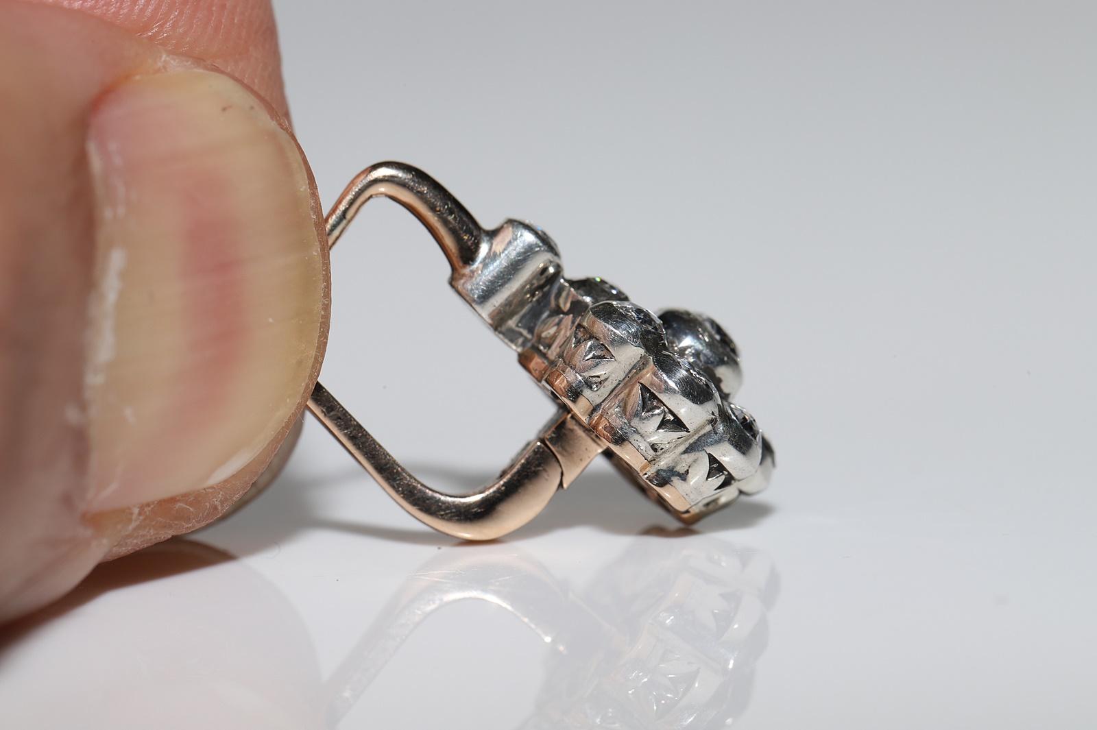 Vintage By  8k Gold Top Silber Natürlicher Rosenschliff Diamant Dekorierter Ohrring im Angebot 1