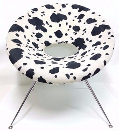 Vintage "Circle Chair" in Animal Print Fabric and Metal, 1970s
