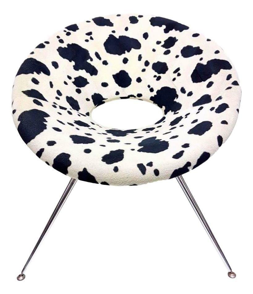 italien Chaise « Circle Chair » vintage en tissu imprimé animal et métal, 1970 en vente