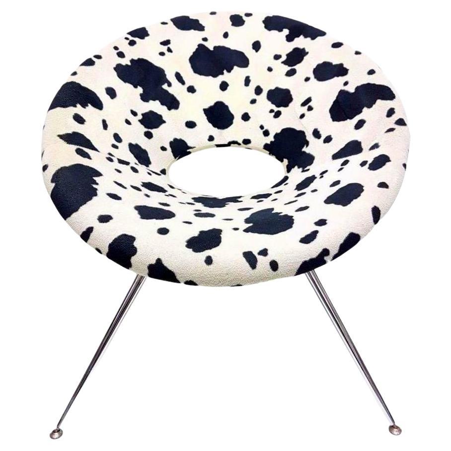 Vintage "Circle Chair" in Animal Print Fabric and Metal, 1970s For Sale