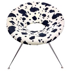Retro "Circle Chair" in Animal Print Fabric and Metal, 1970s