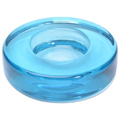 Vintage Circular Ashtray Made of Blue Glass by Holmegaard