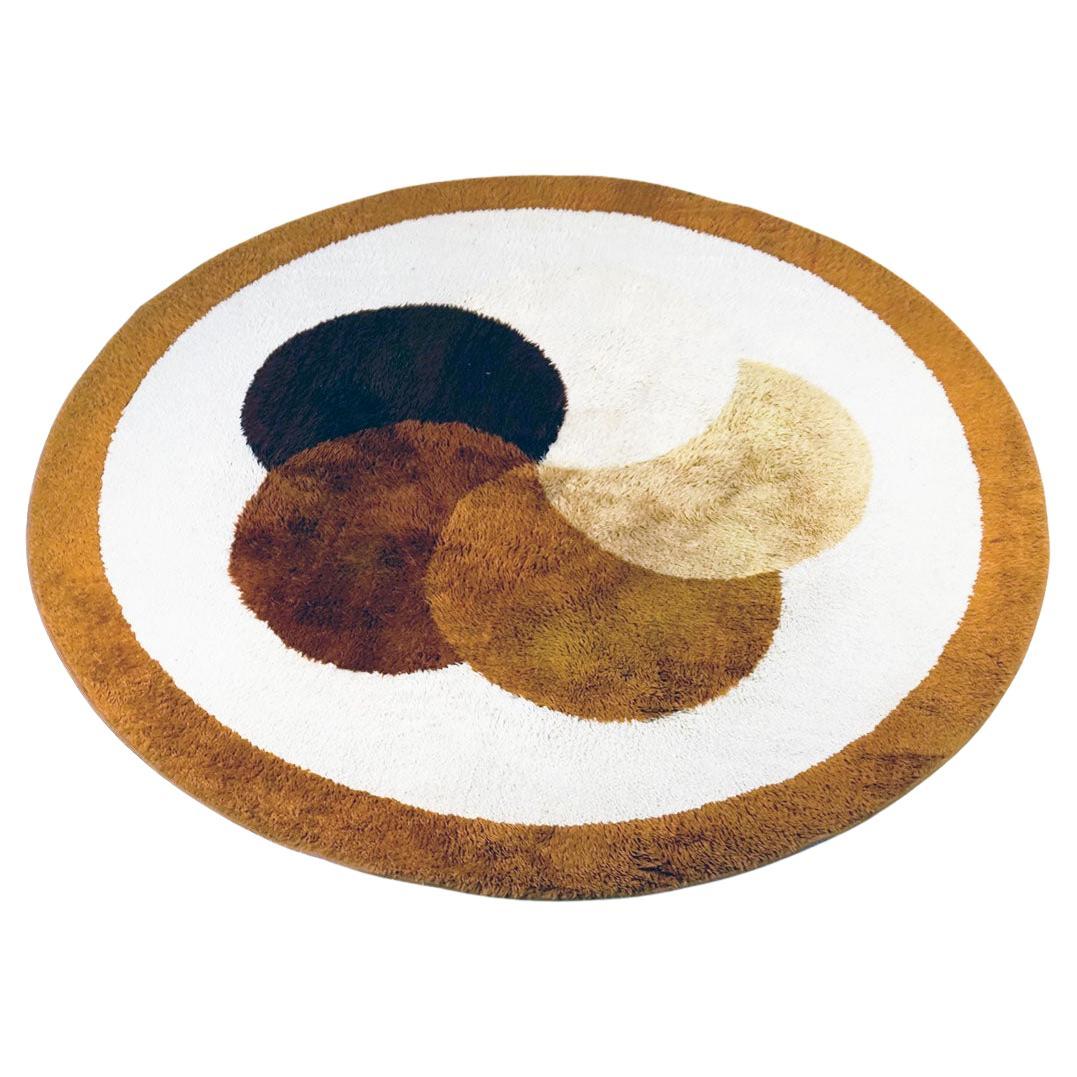 Kreisförmiger Blumenteppich aus beiger und brauner Wolle von Desso, Niederlande, 1970er Jahre im Angebot