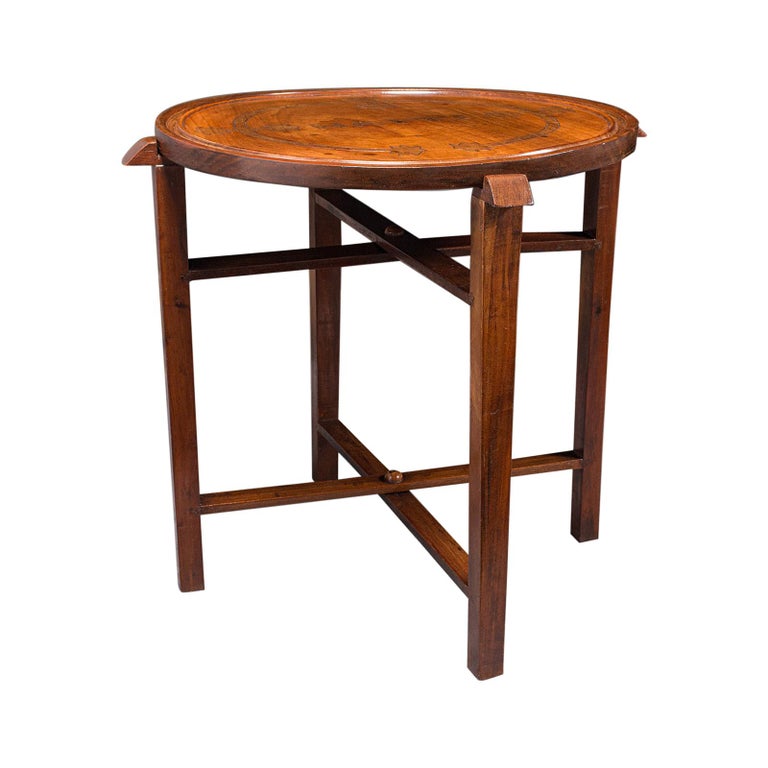 Vintage Circular Folding Tray Table, Haitian, Mahogany, Coffee, Serving