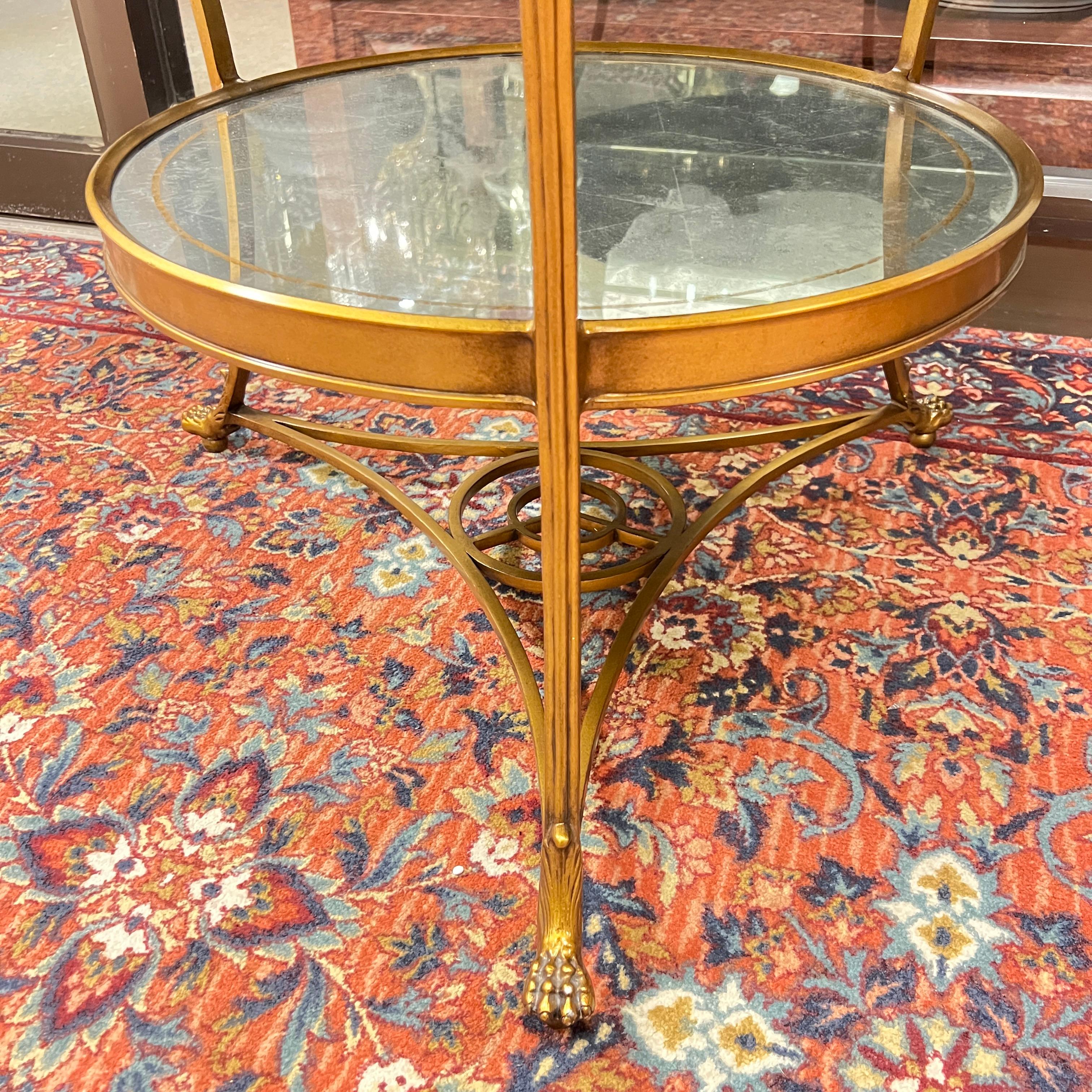 Vintage Circular Gilt Bronze Center Table with Etched Mirrored Glass Top 1