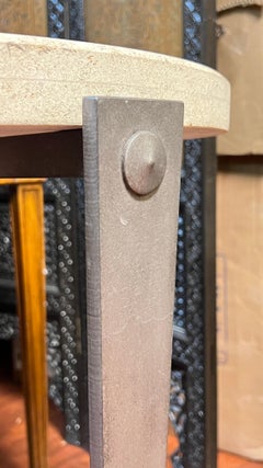 Vintage Circular Iron Side Table with Travertine Stone Top