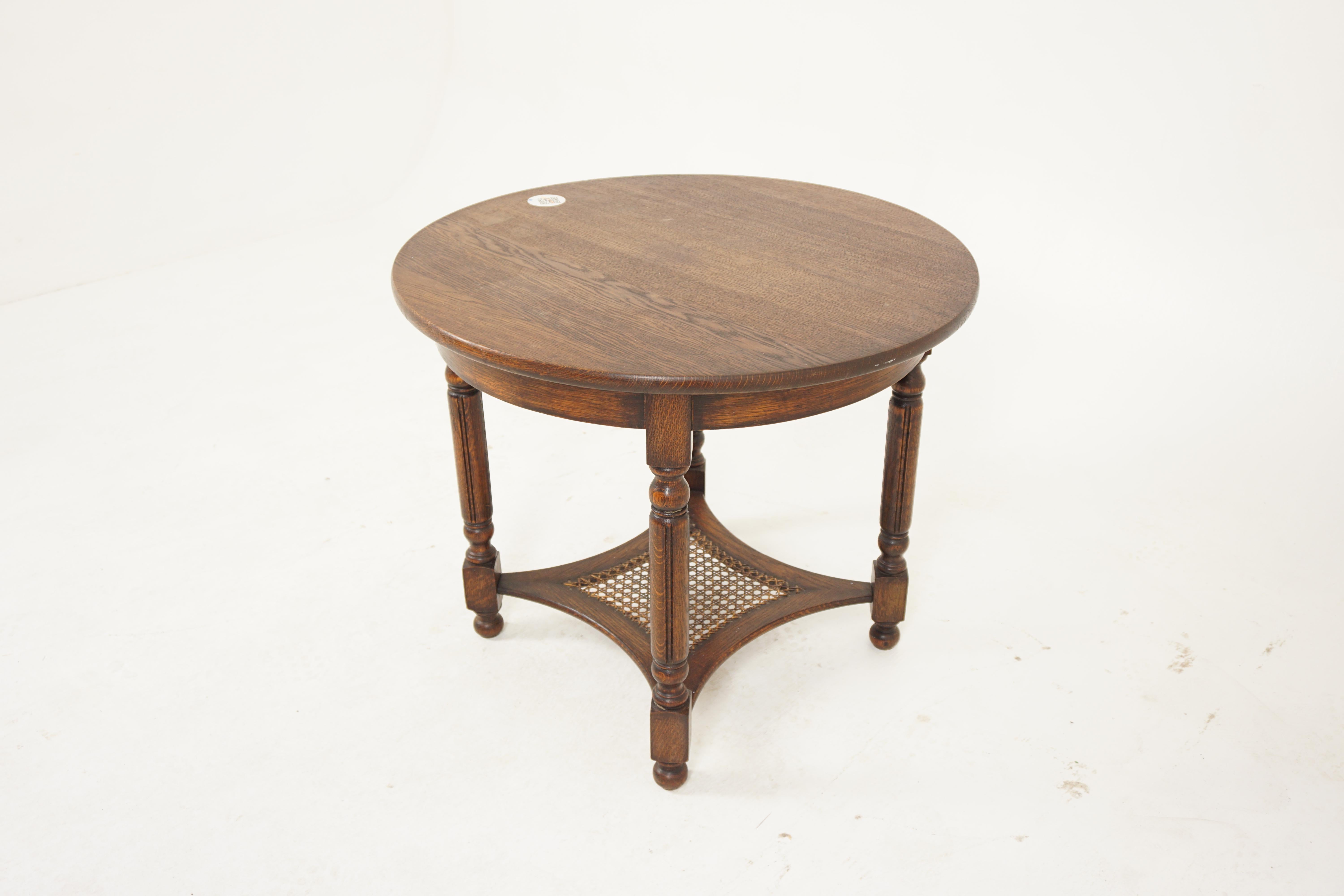 Scottish Vintage Circular Oak Coffee Table, End Table, Scotland 1930