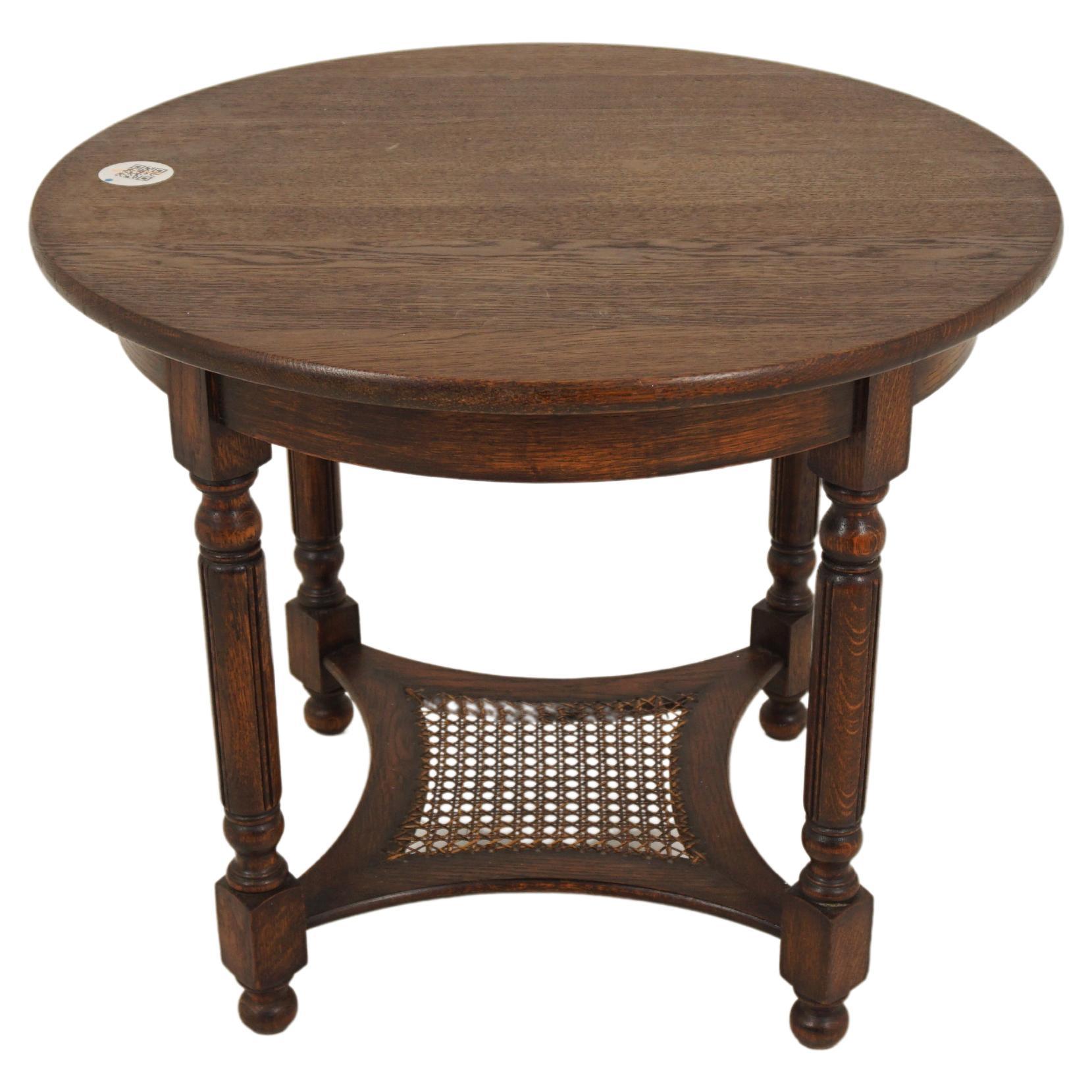 Vintage Circular Oak Coffee Table, End Table, Scotland 1930