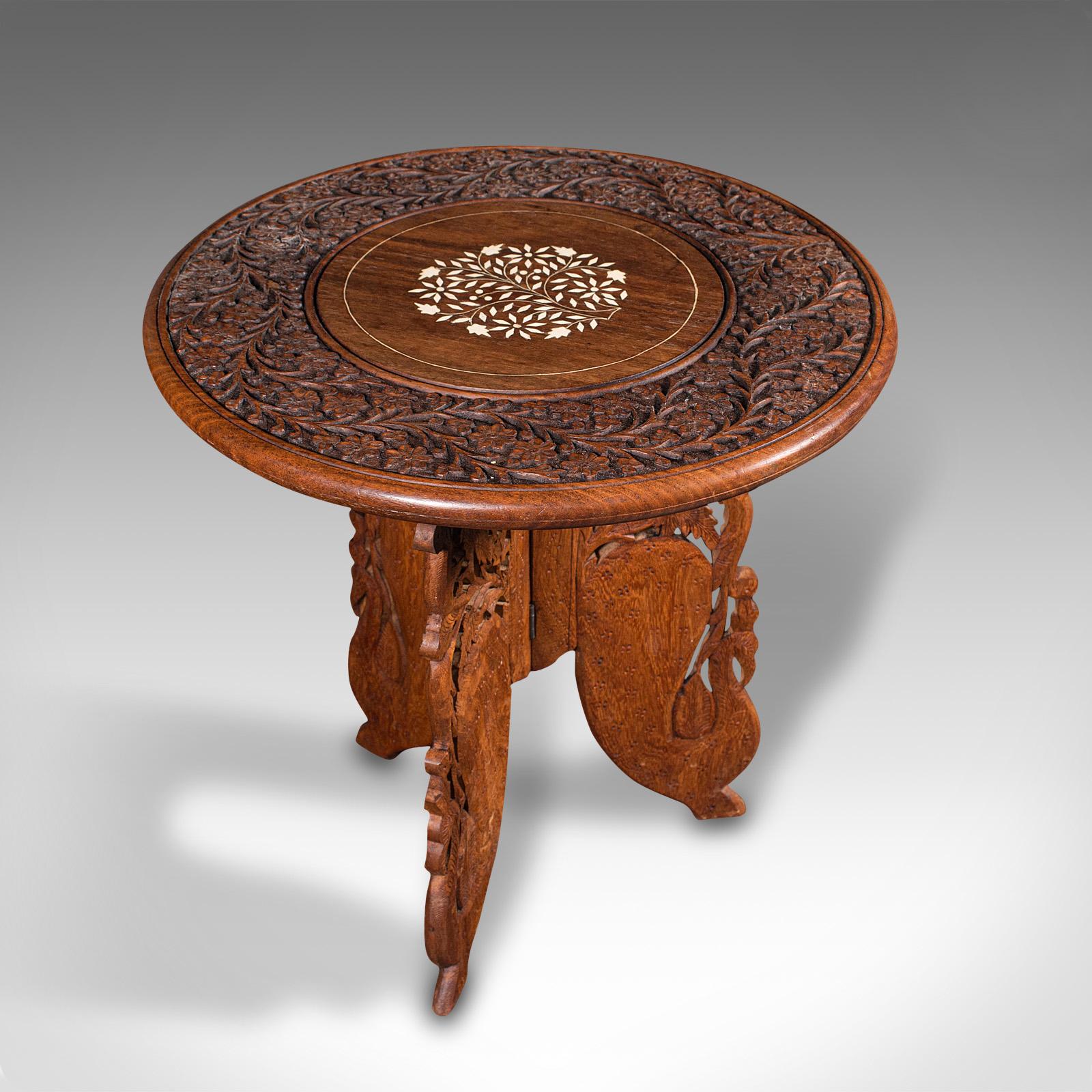 British Vintage Circular Side Table, Anglo-Indian, Teak, Lamp, Wine, Colonial, Art Deco For Sale