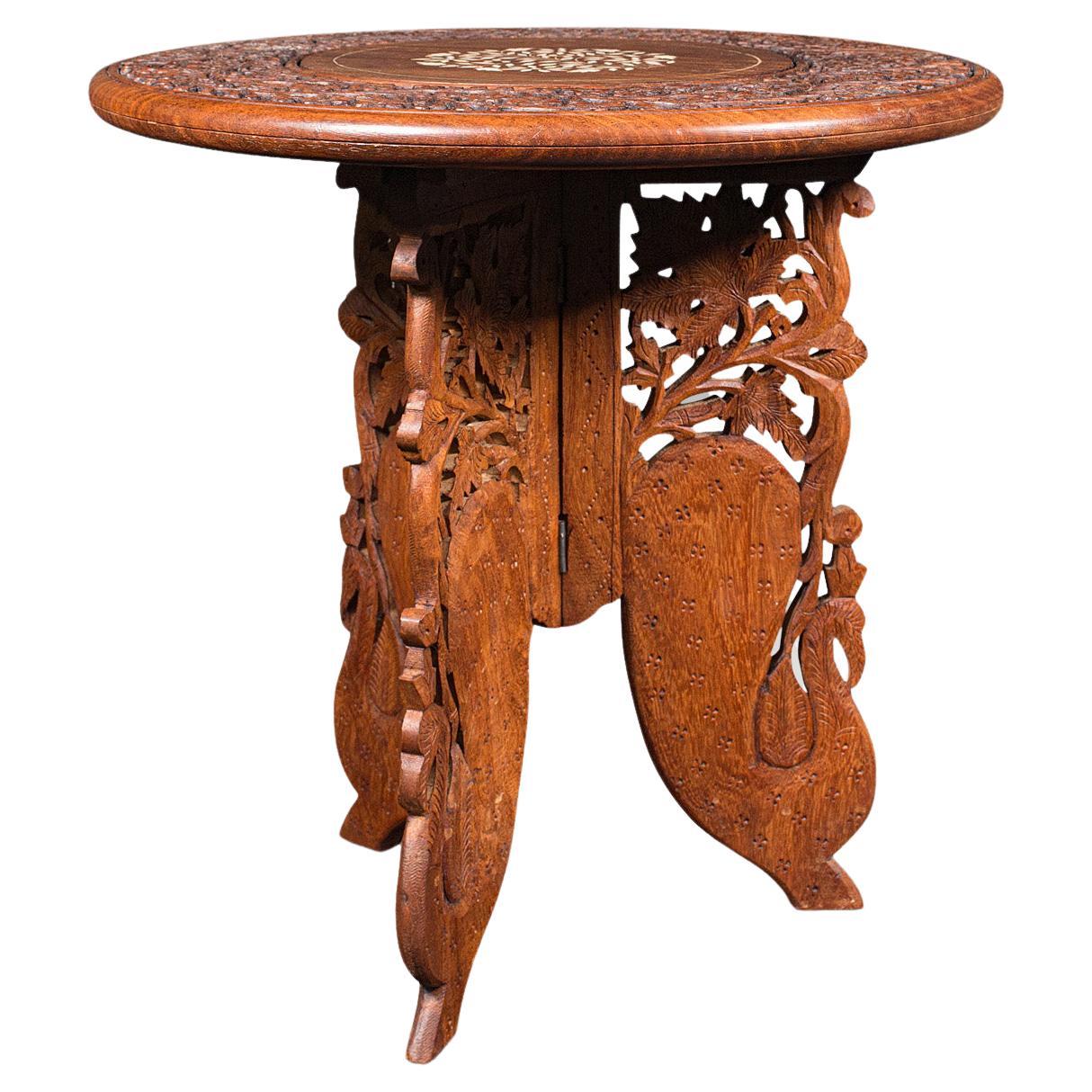 Vintage Circular Side Table, Anglo-Indian, Teak, Lamp, Wine, Colonial, Art Deco For Sale