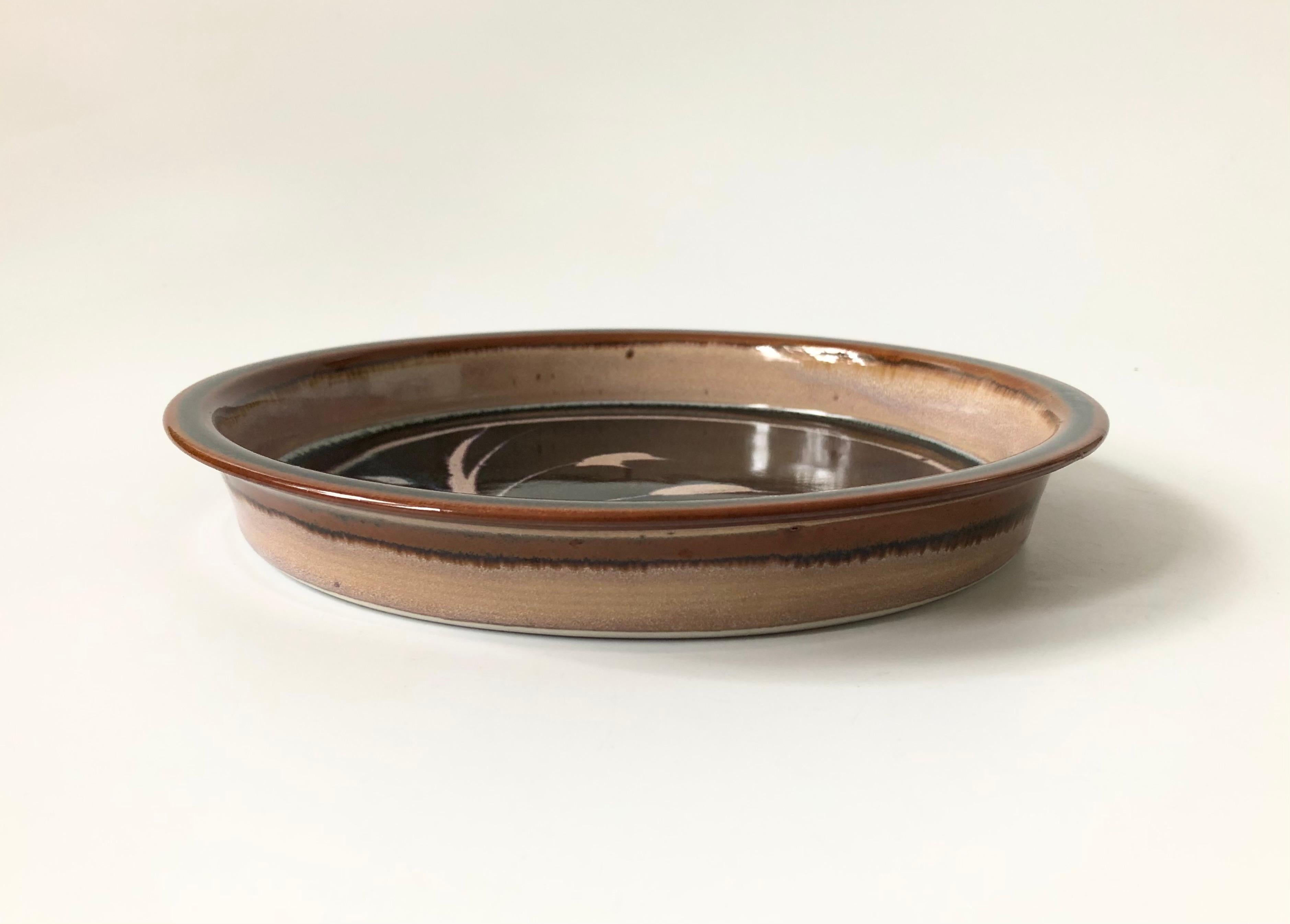Mid-Century Modern Vintage Circular Studio Pottery Tray with Purple Wheat For Sale