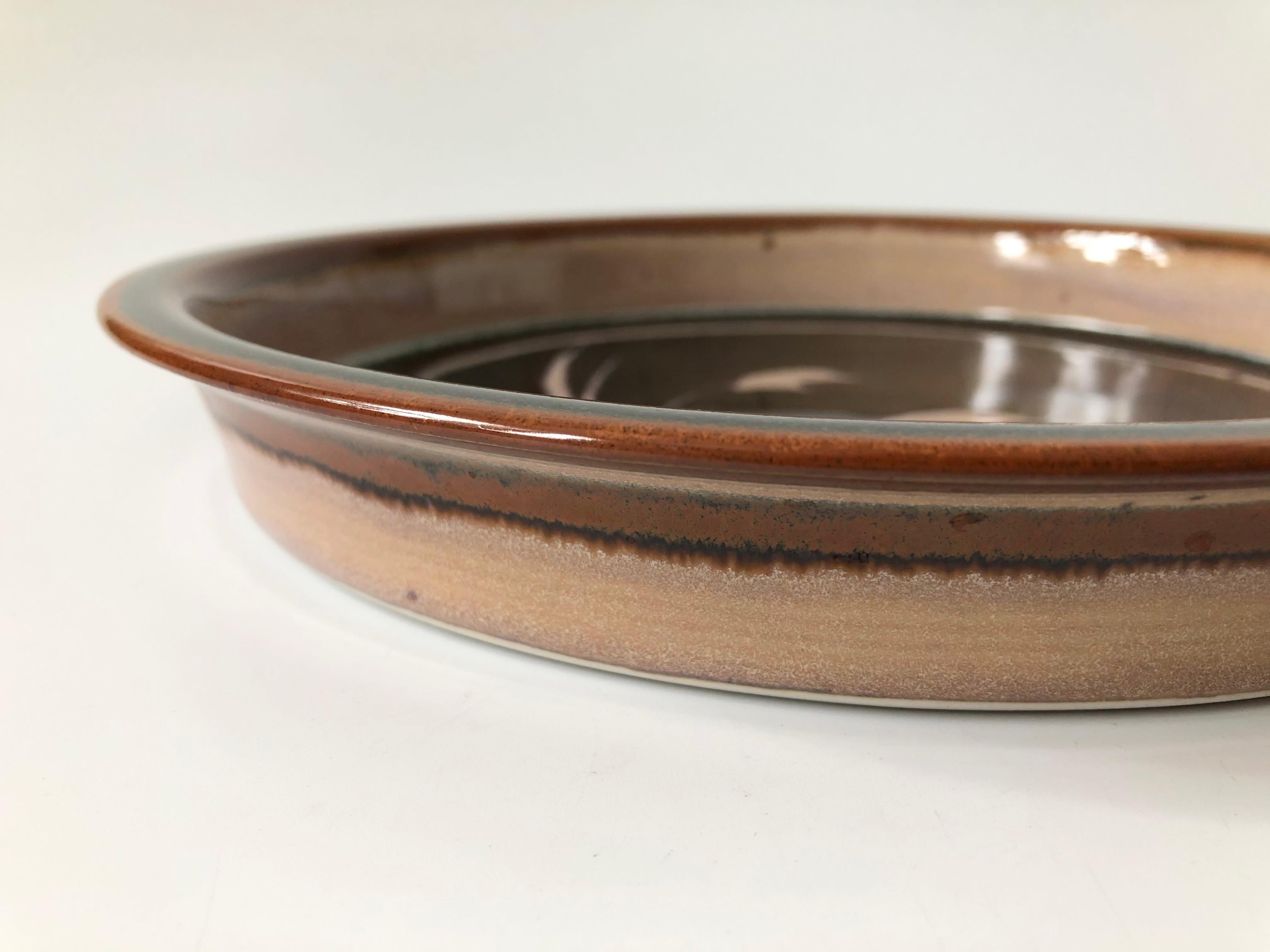 Vintage Circular Studio Pottery Tray with Purple Wheat In Good Condition For Sale In Vallejo, CA