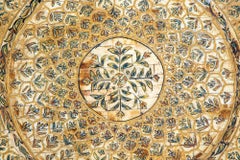 Vintage Circular Tray with Mughal Peacock Tail Pattern India 1950s