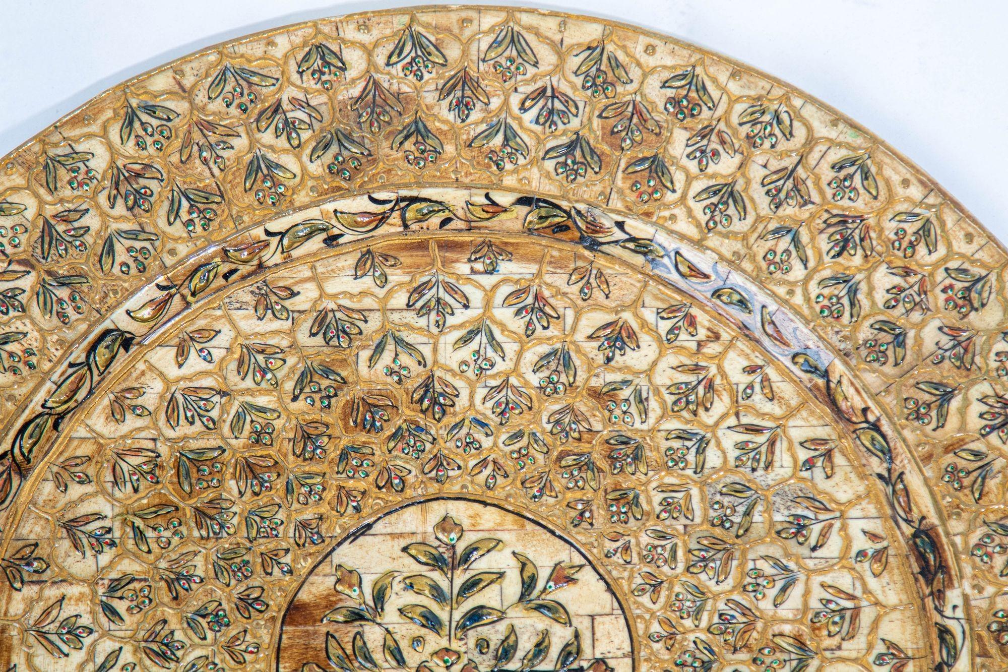20th Century Vintage Circular Tray with Mughal Peacock Tail Pattern India 1950s