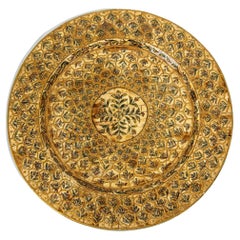 Plateau circulaire vintage avec motif de pattes de paon moghol, Inde, années 1950