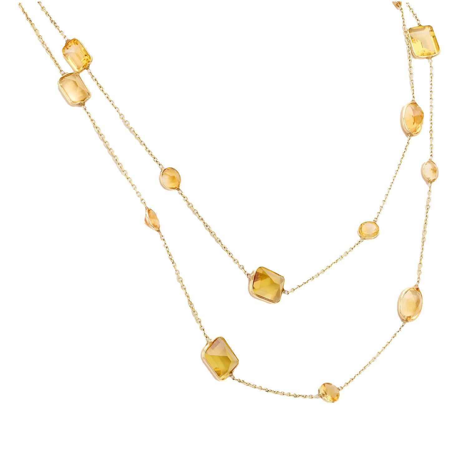 Modern Vintage citrine 14k yellow gold by the yard necklace For Sale