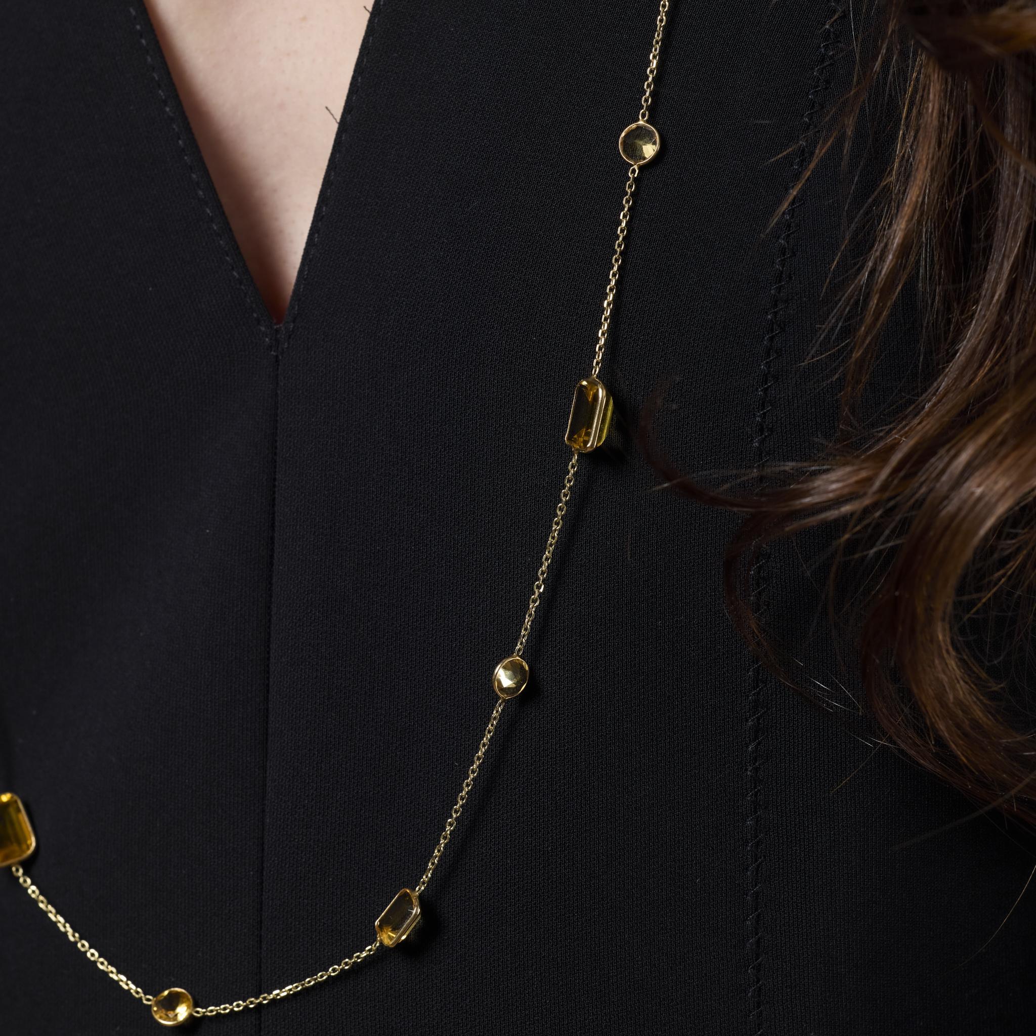 Brilliant Cut Vintage citrine 14k yellow gold by the yard necklace For Sale