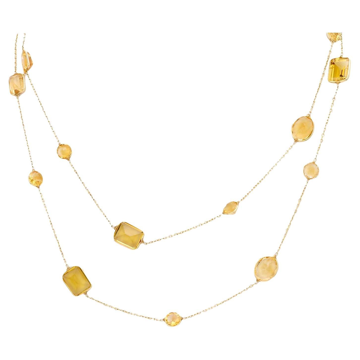 Vintage citrine 14k yellow gold by the yard necklace For Sale