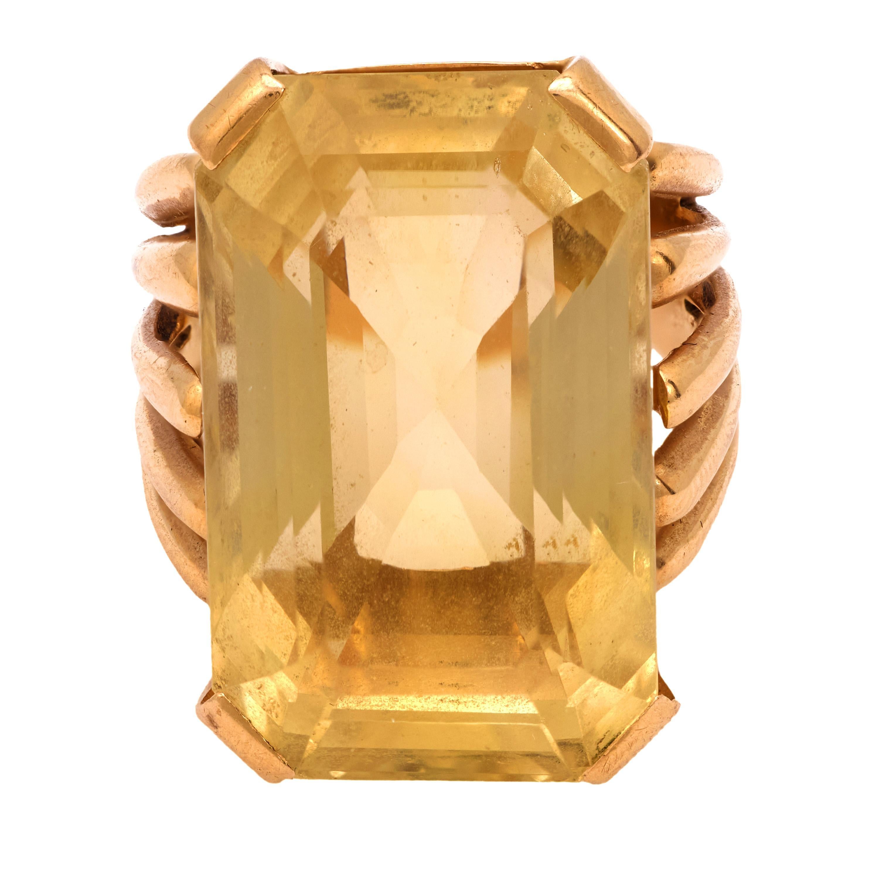 Moderno Anello cocktail vintage in oro giallo 18k con citrino in vendita