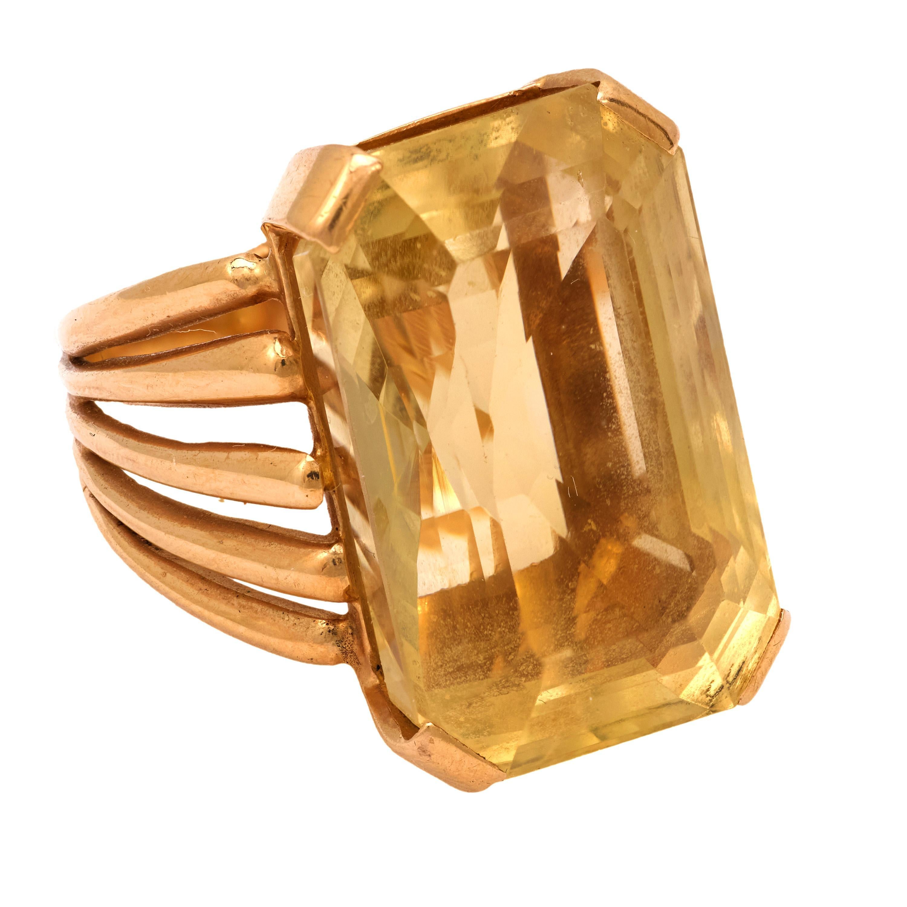 Anello cocktail vintage in oro giallo 18k con citrino In condizioni buone in vendita a Beverly Hills, CA