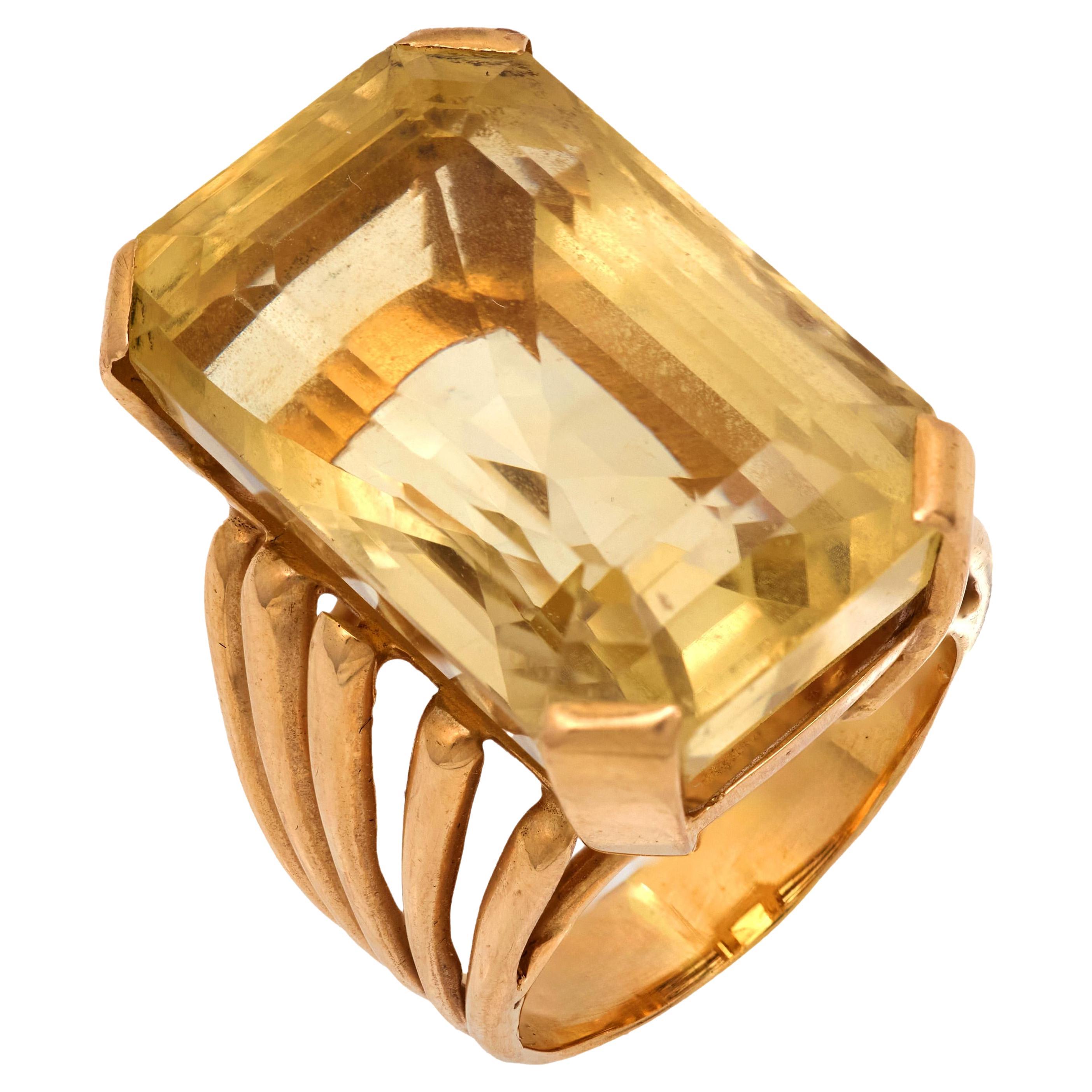 Anello cocktail vintage in oro giallo 18k con citrino