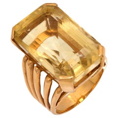 Anello cocktail vintage in oro giallo 18k con citrino