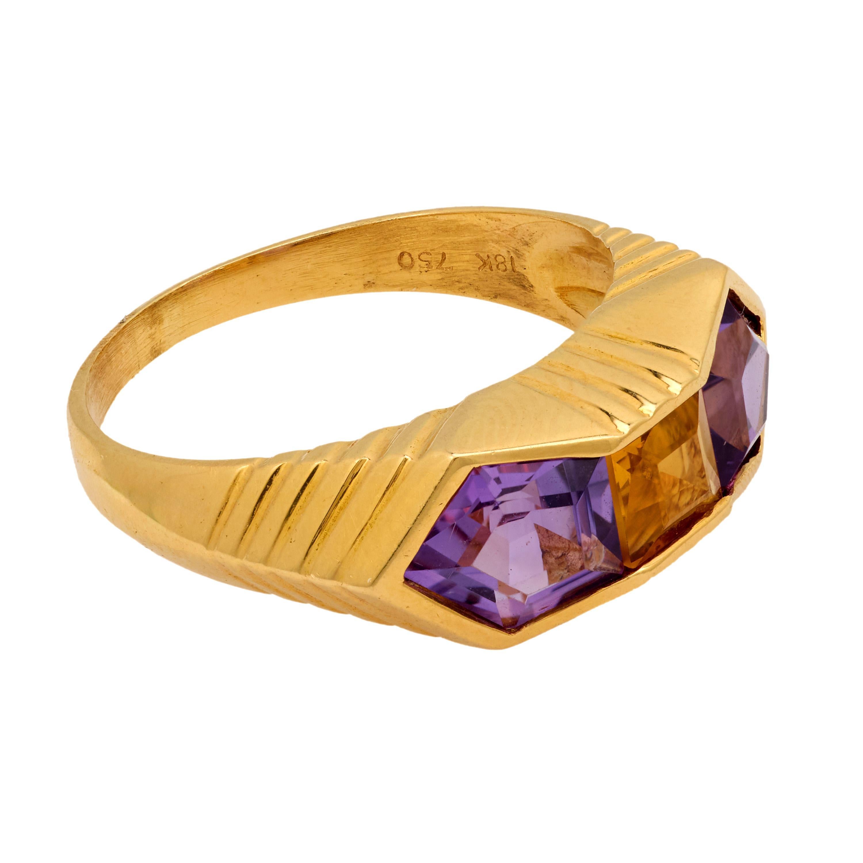 Vintage citrine amethyst 18k yellow gold ring In Good Condition For Sale In Beverly Hills, CA