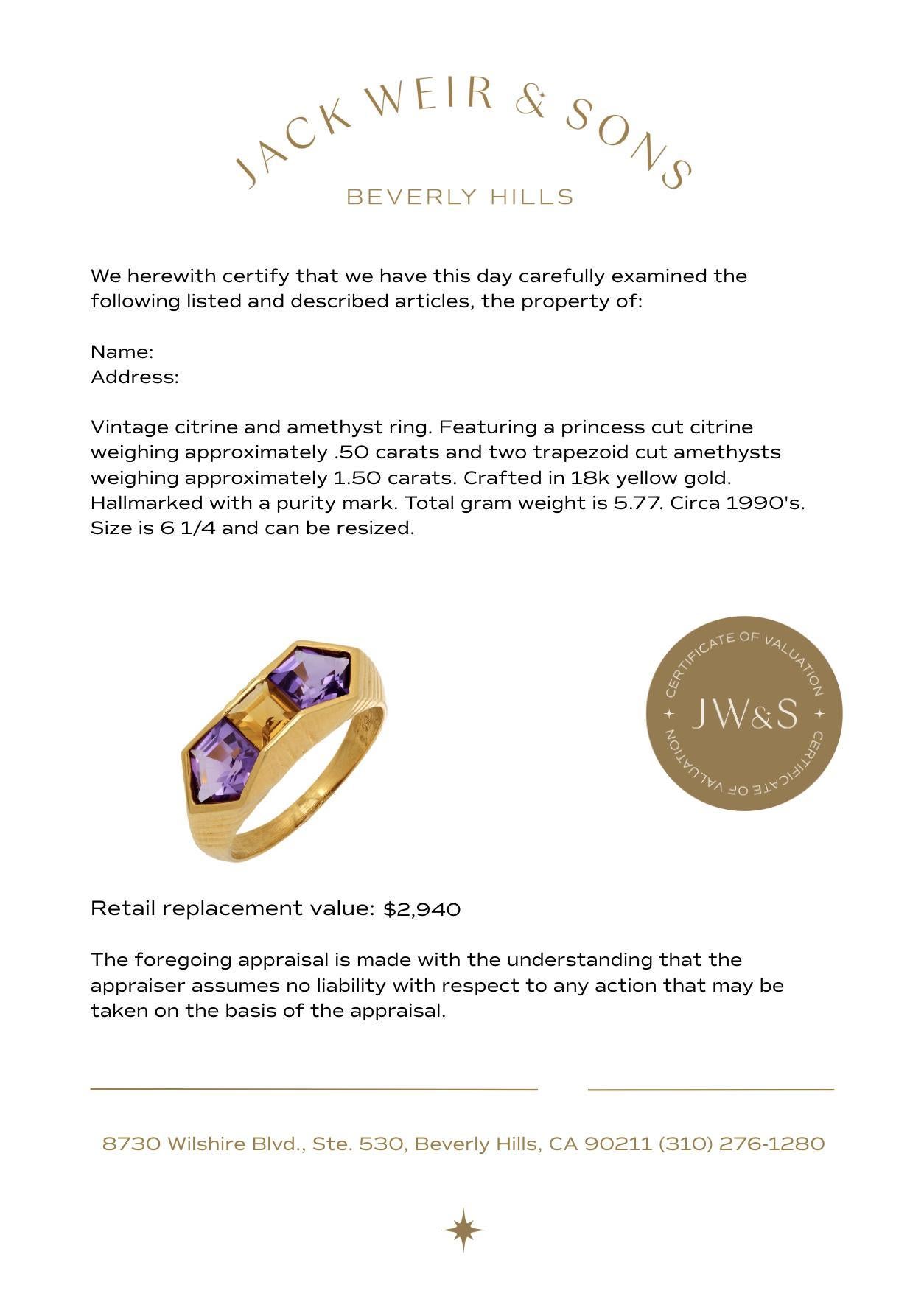 Women's Vintage citrine amethyst 18k yellow gold ring For Sale