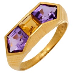 Vintage citrine amethyst 18k yellow gold ring
