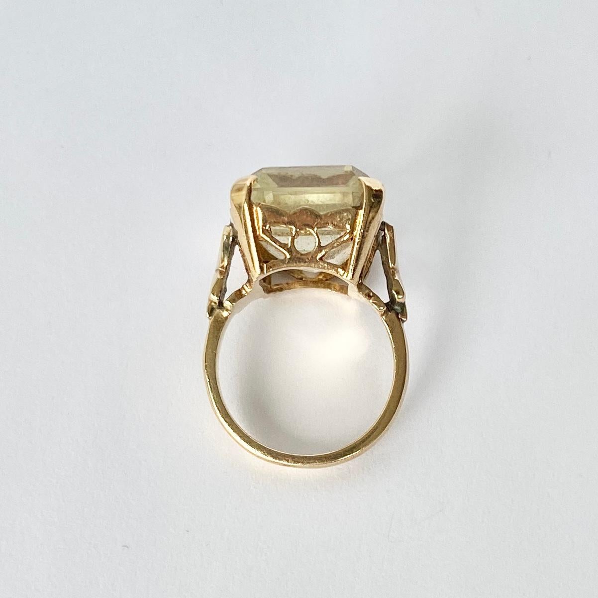 The gorgeous citrine stone in this ring is a lemon yellow colour and is set in simple claws. The gallery is ornate and all modelled in 9carat gold. 

Ring Size: J 1/2 or 5 
Stone Dimensions: 18x13mm
Height Off Finger: 10mm 

Weight: 7.4g