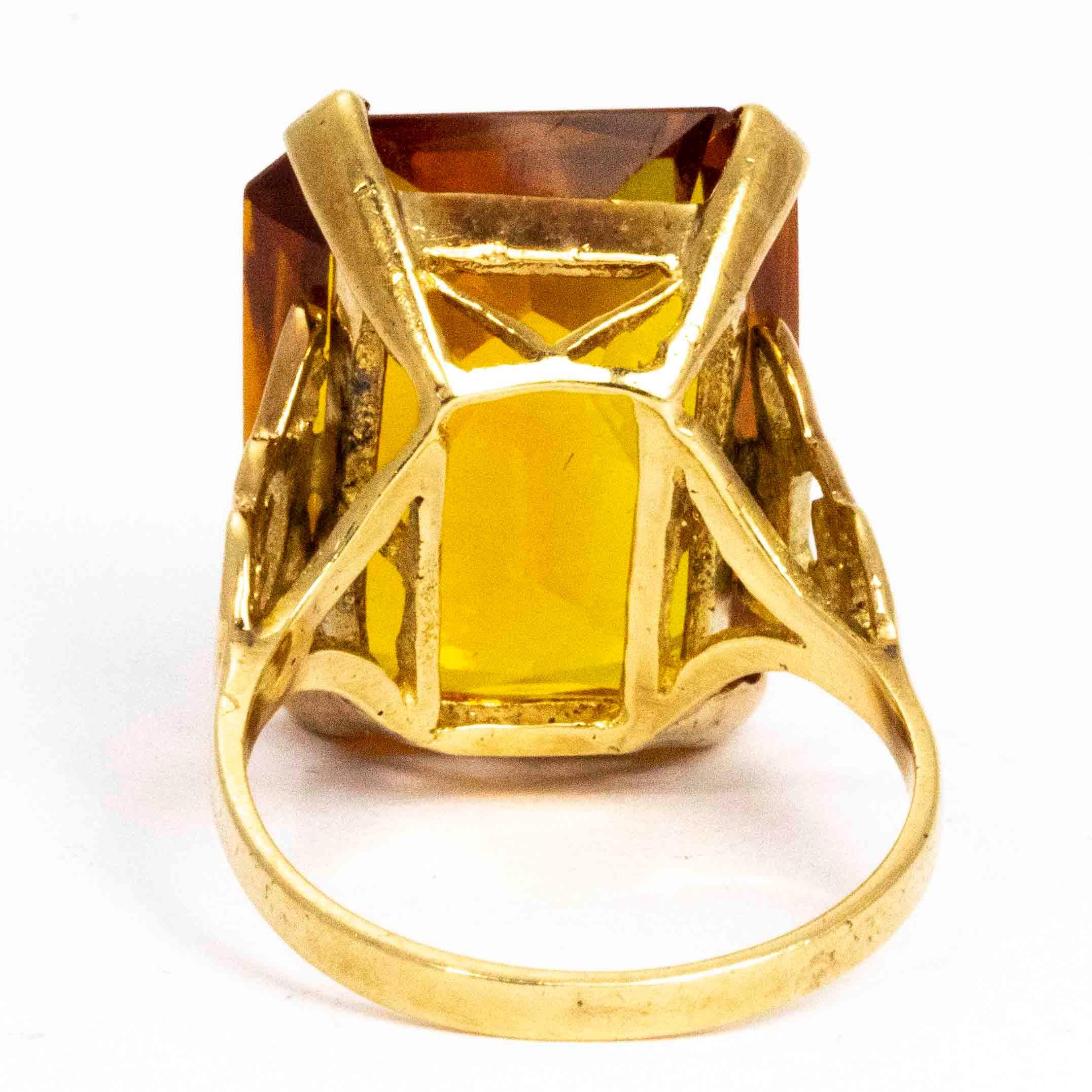 Art Deco Vintage Citrine and 9 Carat Gold Cocktail Ring