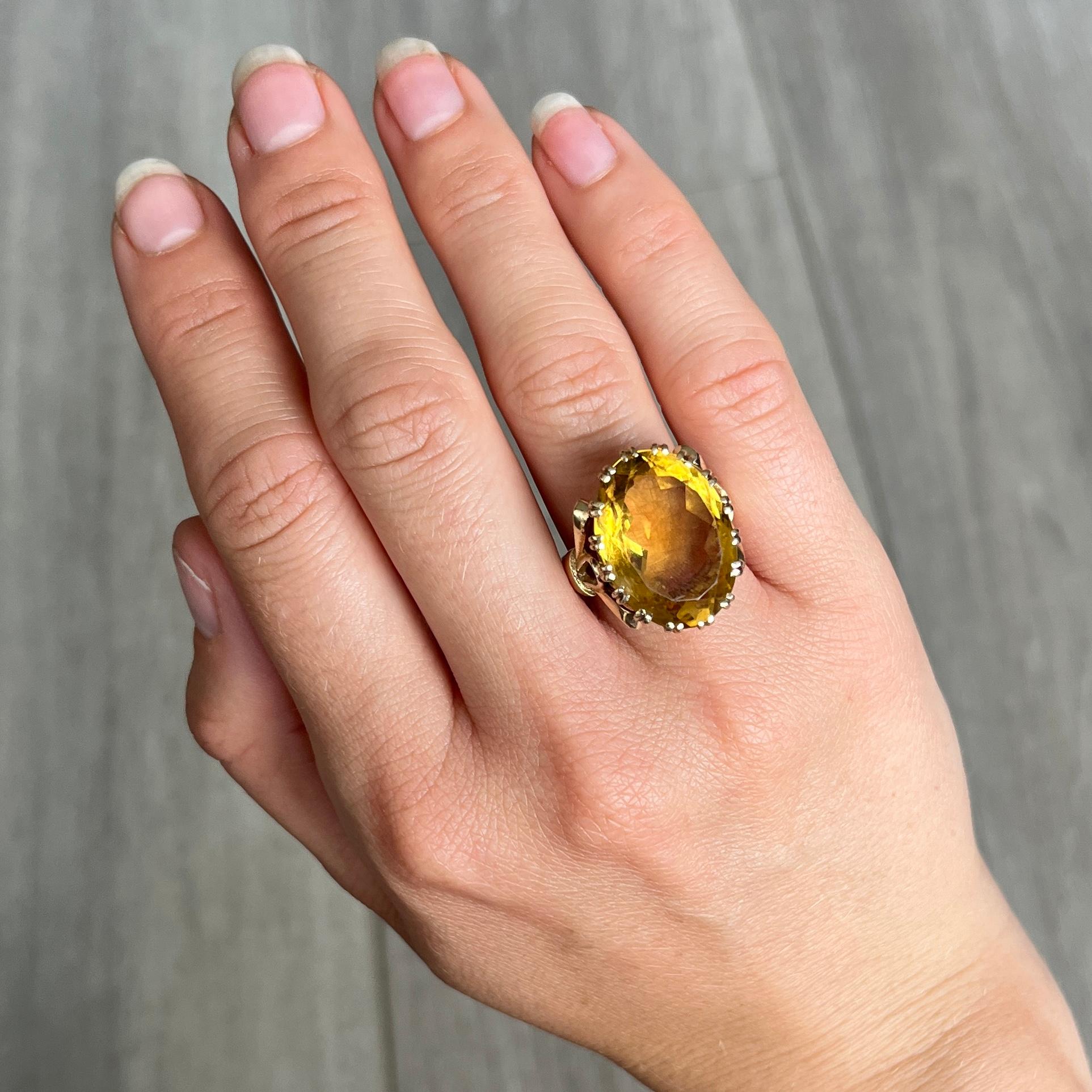 Oval Cut Vintage Citrine and 9 Carat Gold Cocktail Ring