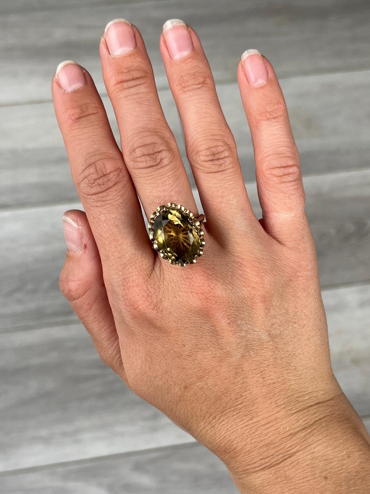 Oval Cut Vintage Citrine and 9 Carat Gold Cocktail Ring For Sale