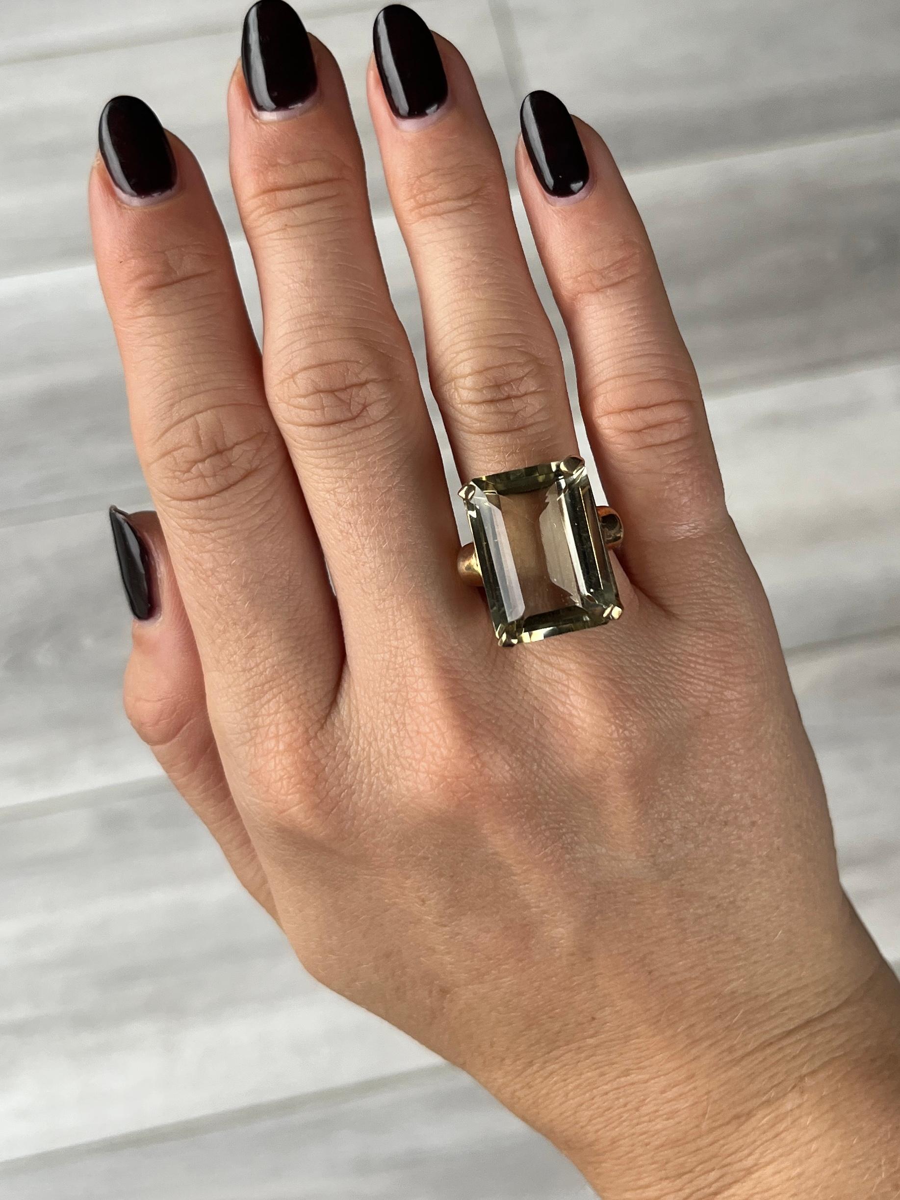 Emerald Cut Vintage Citrine and 9 Carat Gold Cocktail Ring For Sale