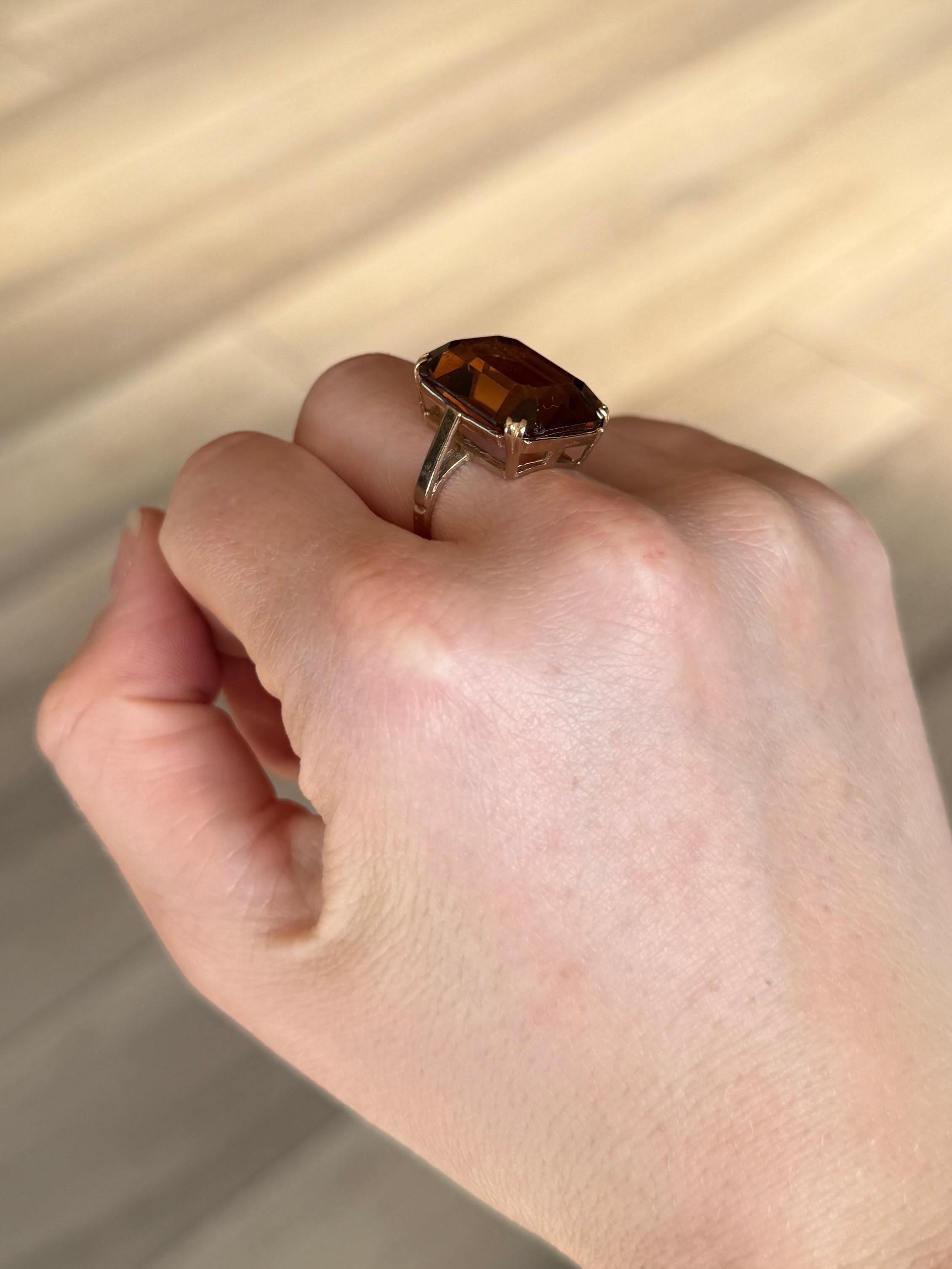 Emerald Cut Vintage Citrine and 9 Carat Gold Cocktail Ring