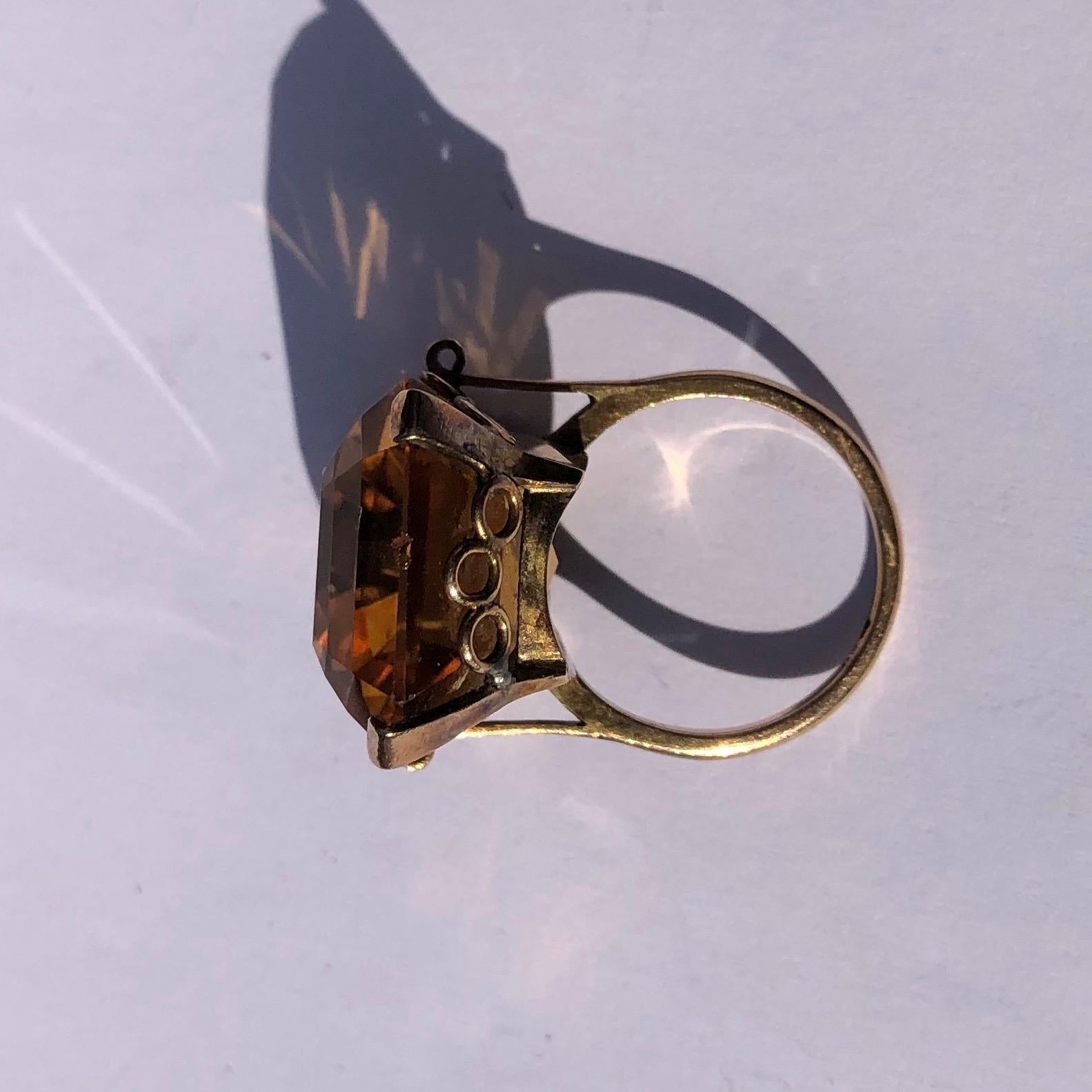 Emerald Cut Vintage Citrine and 9 Carat Gold Cocktail Ring