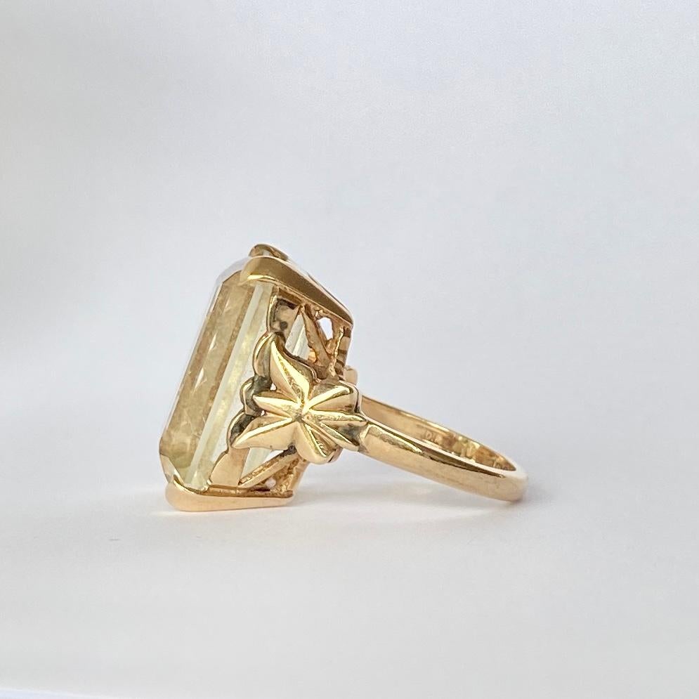 Emerald Cut Vintage Citrine and 9 Carat Gold Cocktail Ring