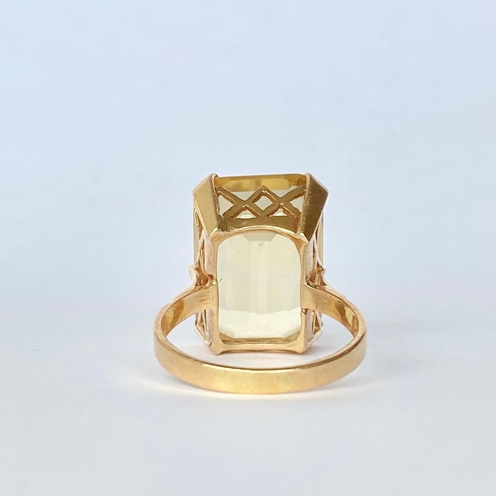 Emerald Cut Vintage Citrine and 9 Carat Gold Cocktail Ring For Sale