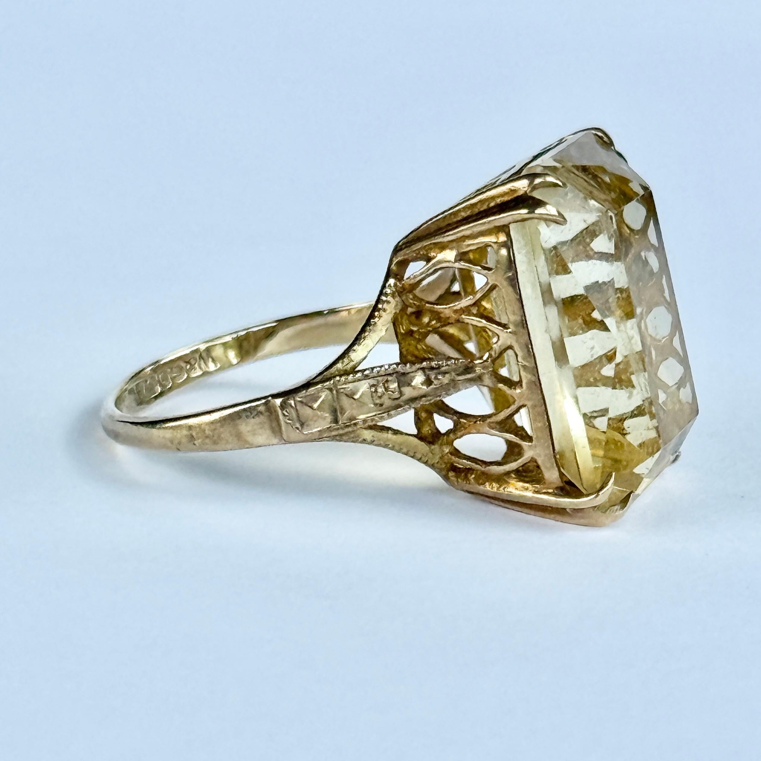 Anillo de cóctel vintage de citrino y oro de 9 quilates en Bueno estado para la venta en Chipping Campden, GB