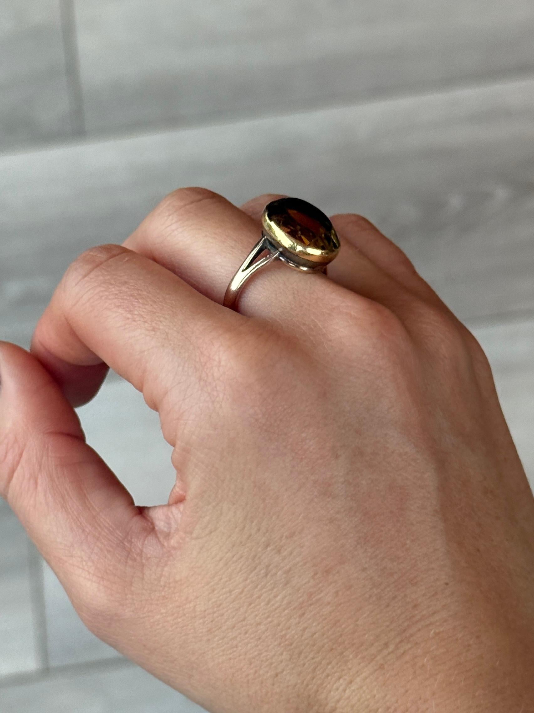 Cocktailring aus Citrin und 9 Karat Gold mit Citrin im Zustand „Gut“ im Angebot in Chipping Campden, GB