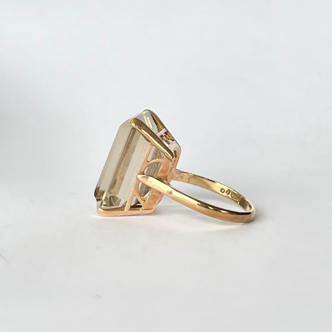 Emerald Cut Vintage Citrine and 9 Carat Gold Cocktail Ring For Sale