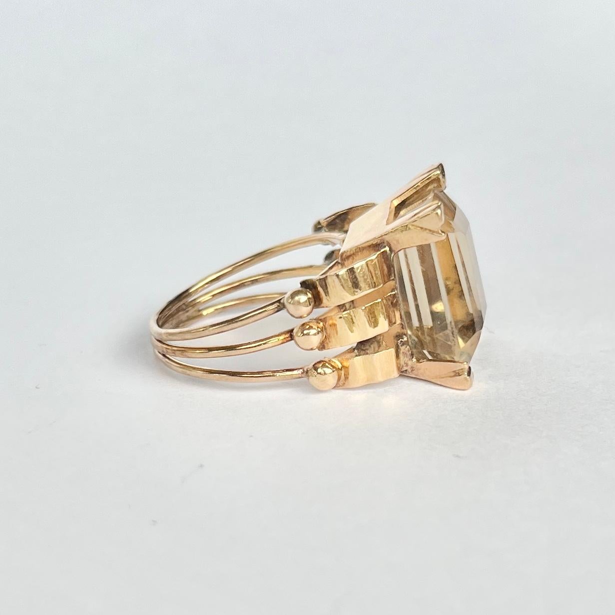 Bague cocktail vintage en or 9 carats et citrine Pour femmes en vente