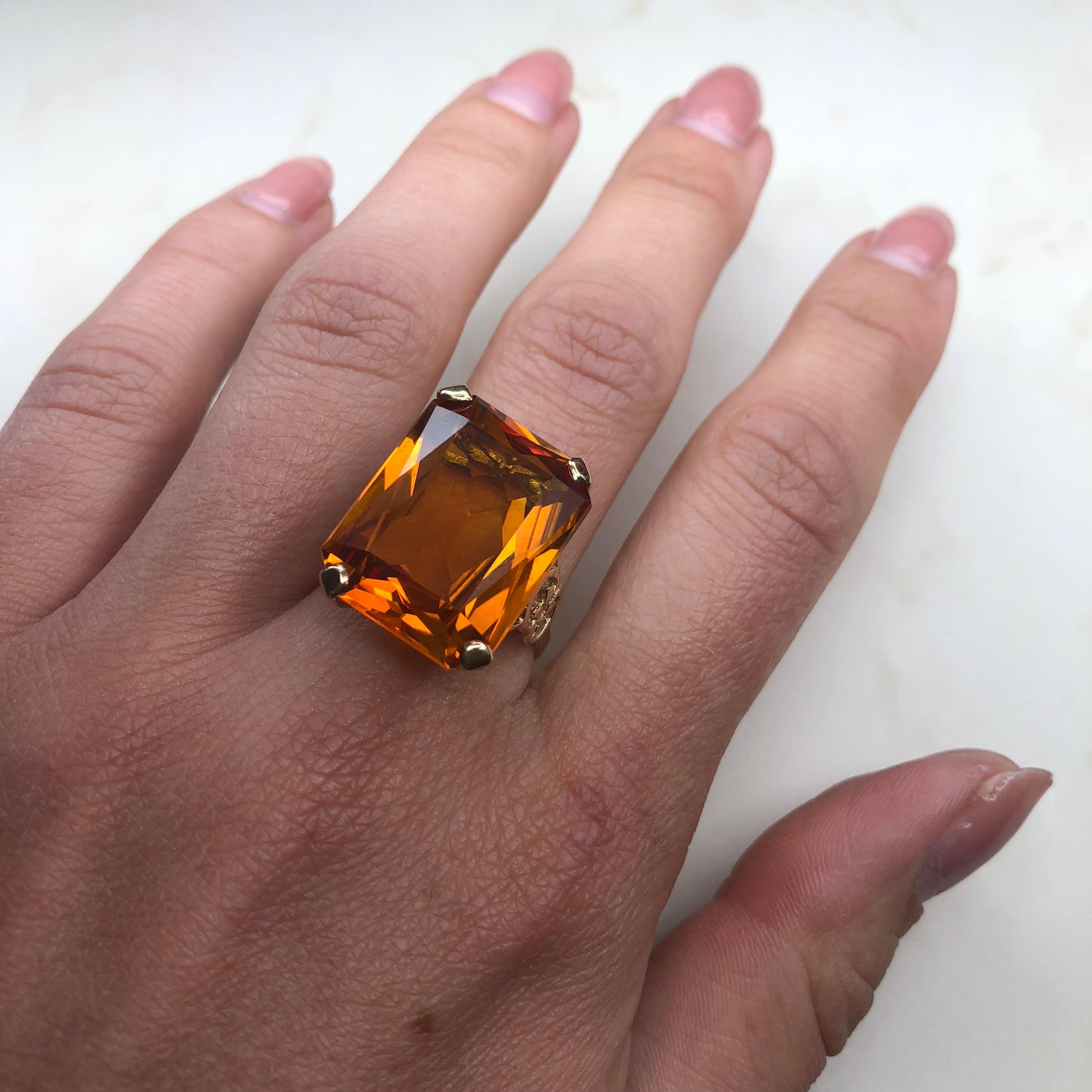 Women's Vintage Citrine and 9 Carat Gold Cocktail Ring