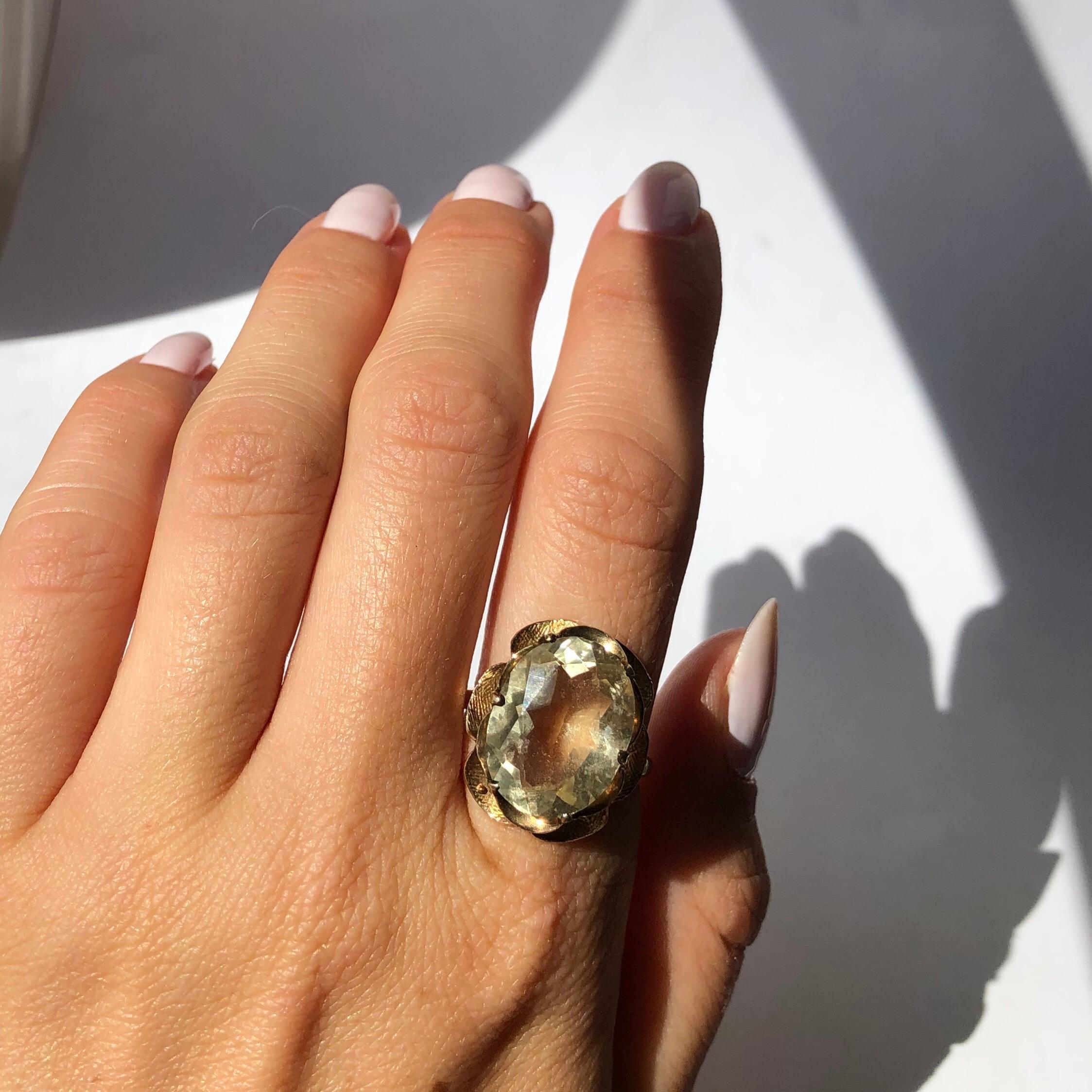 Women's Vintage Citrine and 9 Carat Gold Cocktail Ring