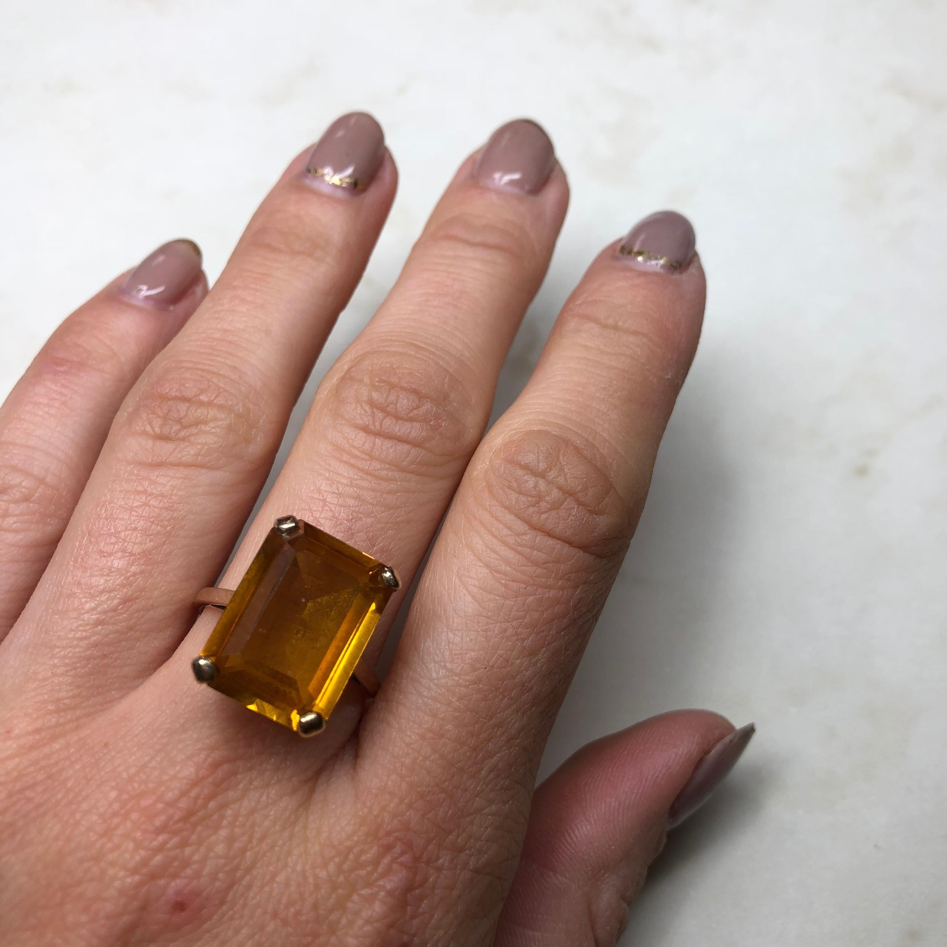 Modern Vintage Citrine and 9 Carat Gold Cocktail Ring