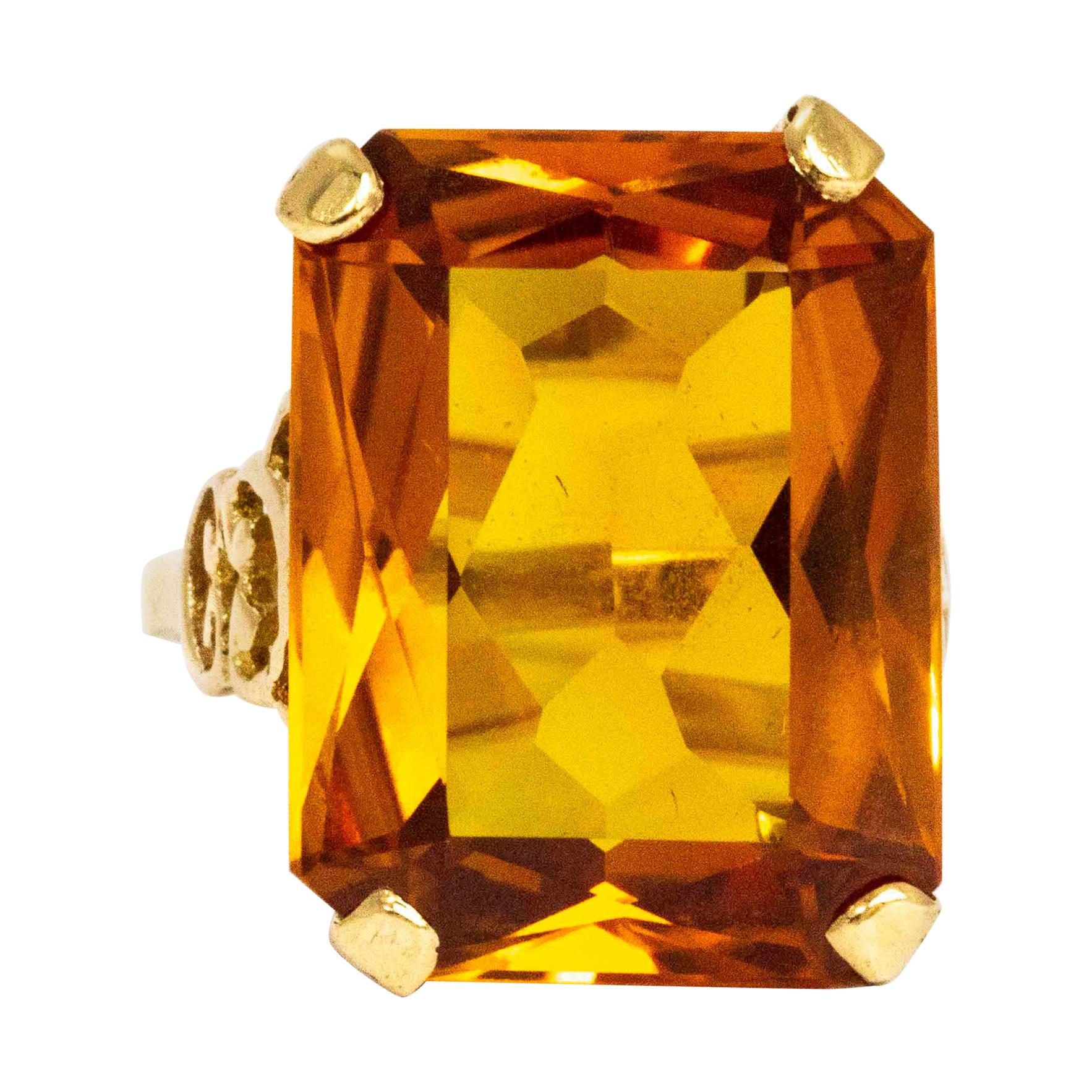 Vintage Citrine and 9 Carat Gold Cocktail Ring