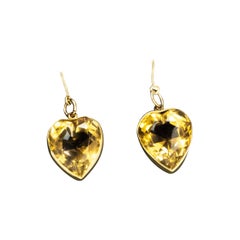 Vintage Citrine and 9 Carat Gold Heart Drop Earrings