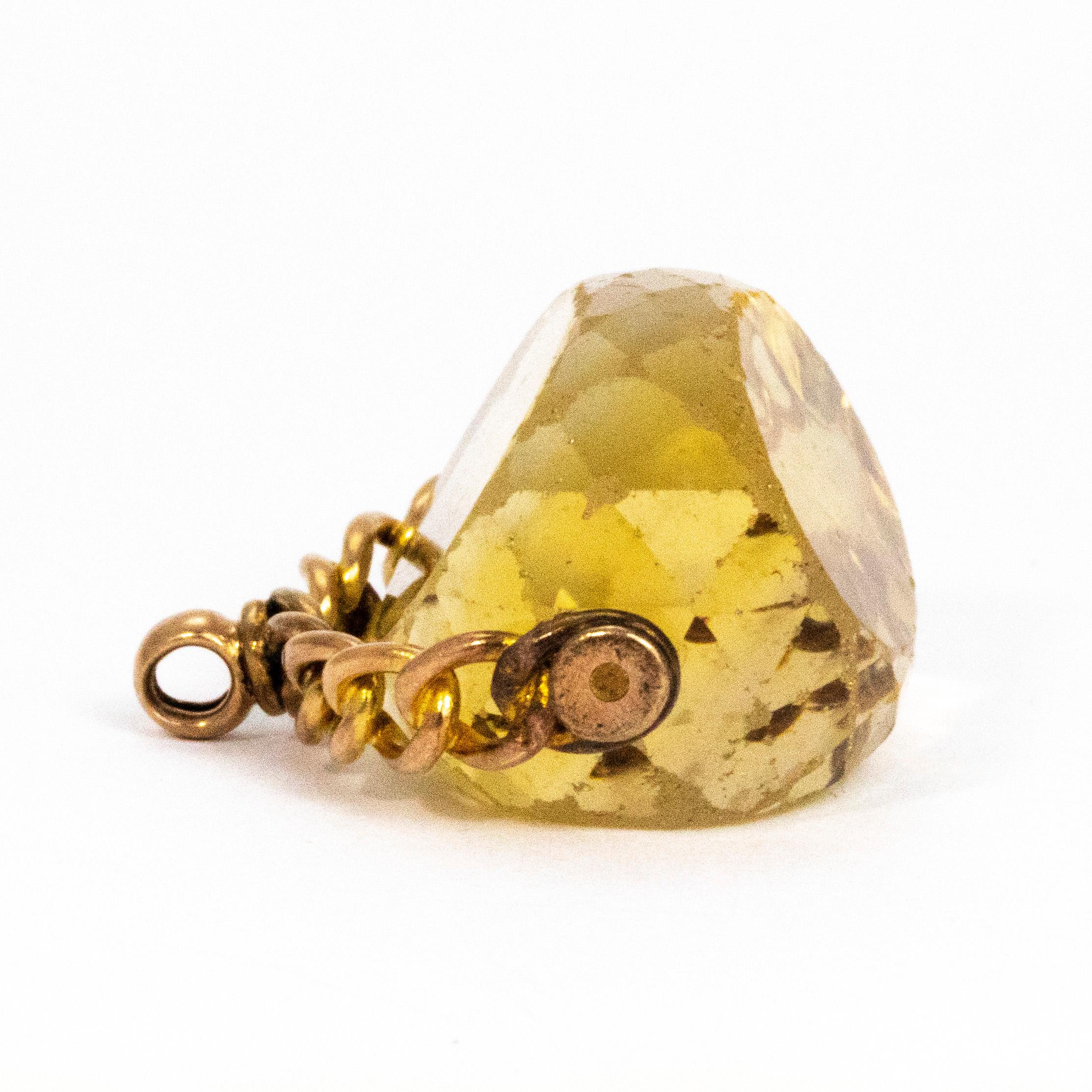 Modern Vintage Citrine and 9 Carat Gold Swivel Fob Pendant