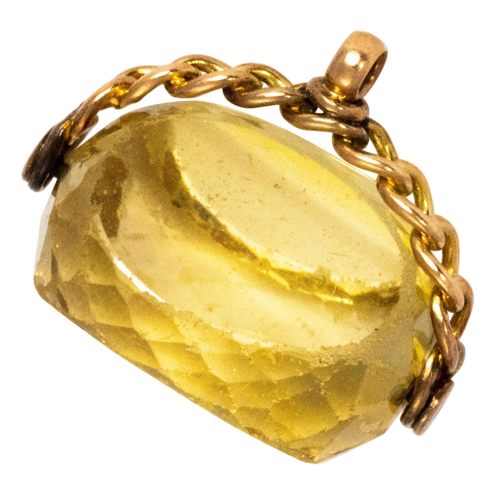 Vintage Citrine and 9 Carat Gold Swivel Fob Pendant